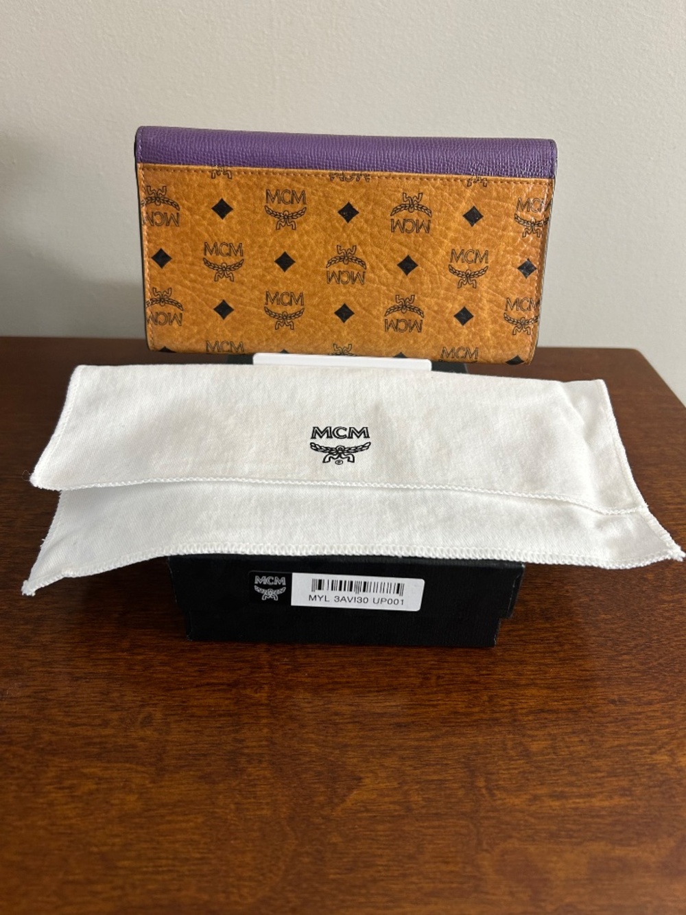 MCM Cognac Visetos Purple Flap Long Wallet with COA and chain; Full Inclusion - Picture 3 of 10